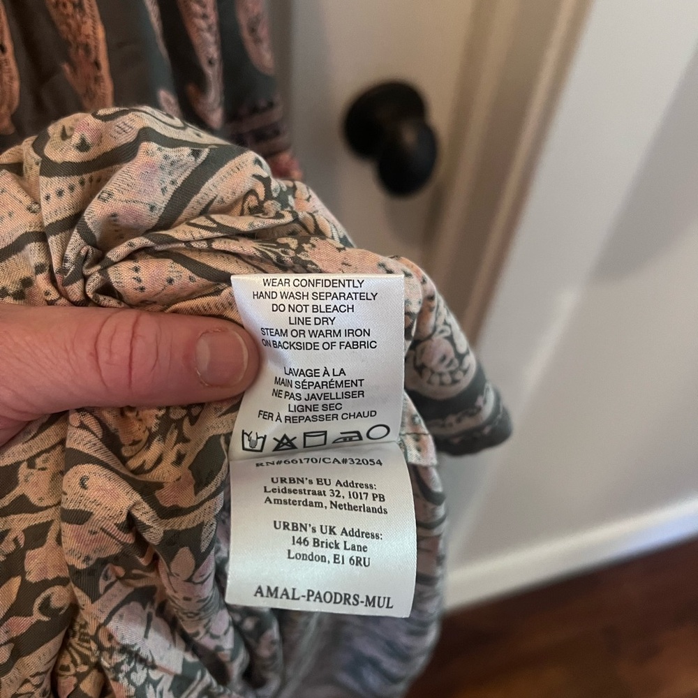 Anthropologie Omika Paola Maxi Dress, Size M, Pink & Olive Green, Boho, Pockets - Picture 8 of 10